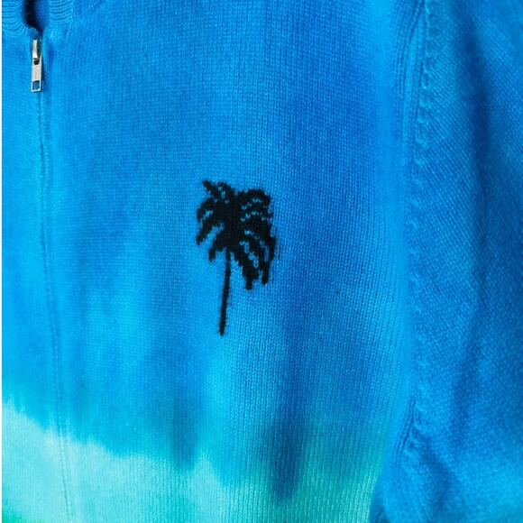 The Elder Statesman Blue Green Ombre Zip Hooded Cashmere Sweater XL - Picture 5 of 14